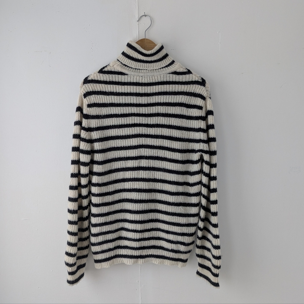 IRO Seely Black and Cream Striped Alpaca Blend Turtleneck Sweater Size Medium
